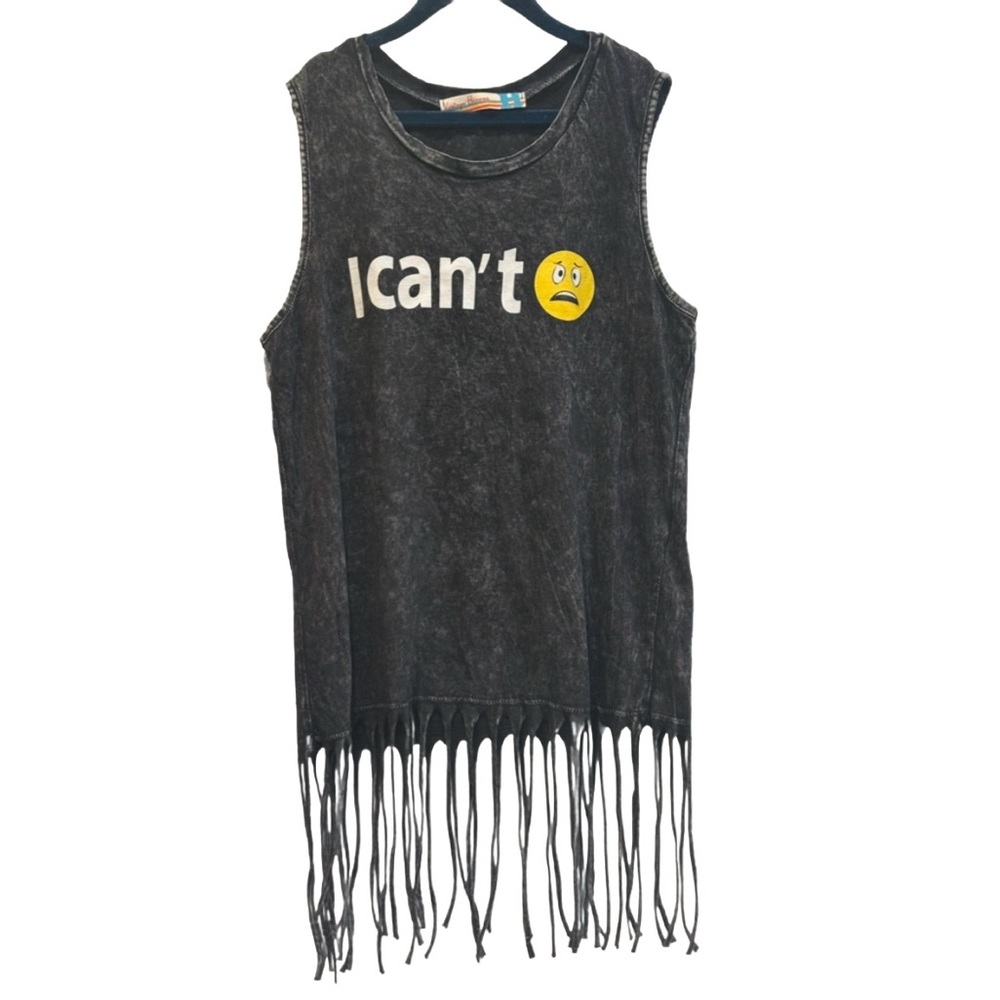Girls Vintage Havana “I can’t” emoji 100% Cotton sleeveless fringe tank top✨